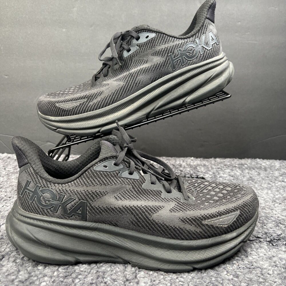 Hoka One One Clifton 9 Shoes Mens 10 Black Running Sneakers Cushioned Road